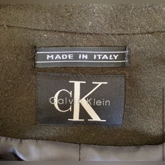 Vintage Calvin Klein Classic Oversized Heavy Wool Pea Coat Dark Green Peacoat - Picture 5 of 5